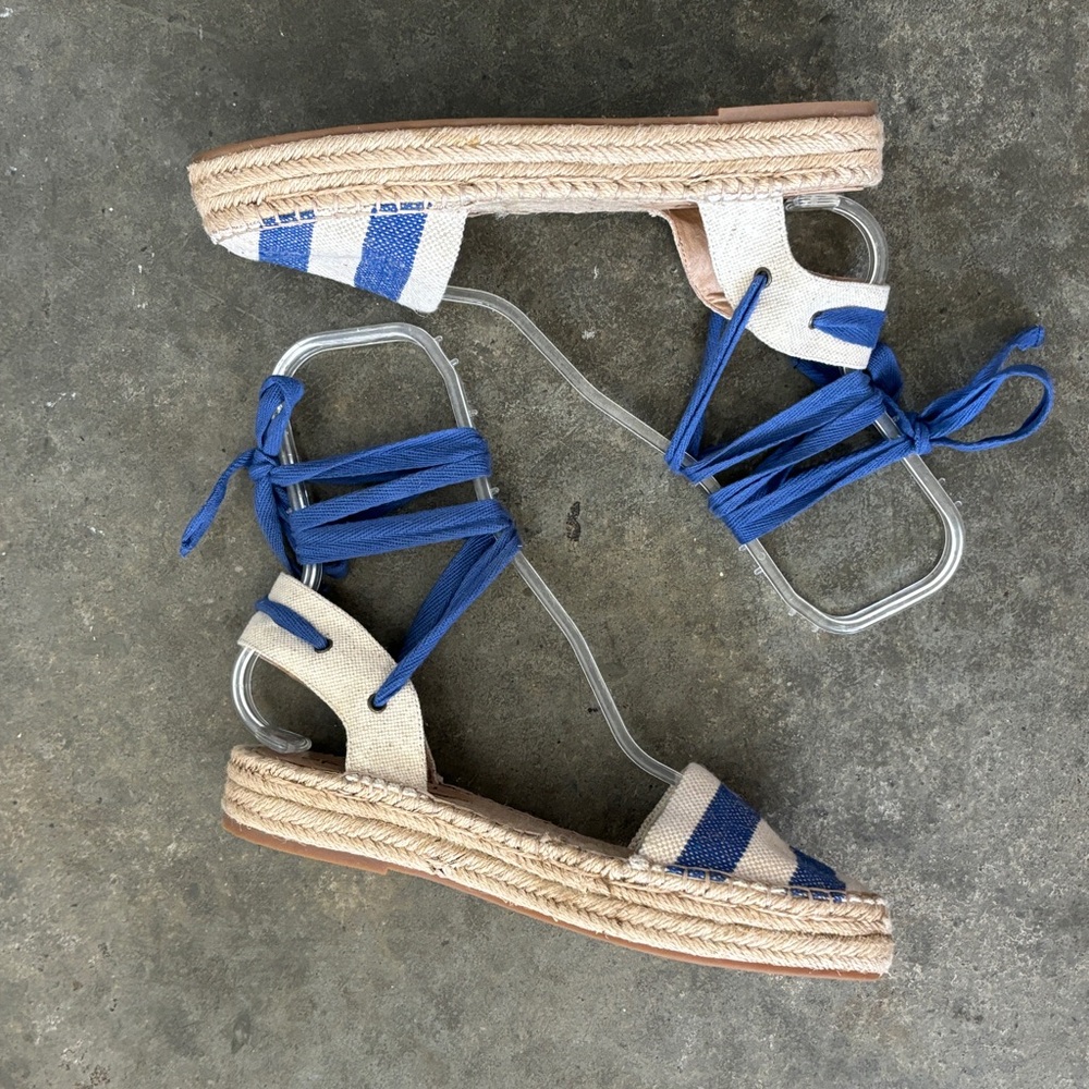 Splendid Evaleigh Canvas Striped Jute Lace Up Espadrille Sandals